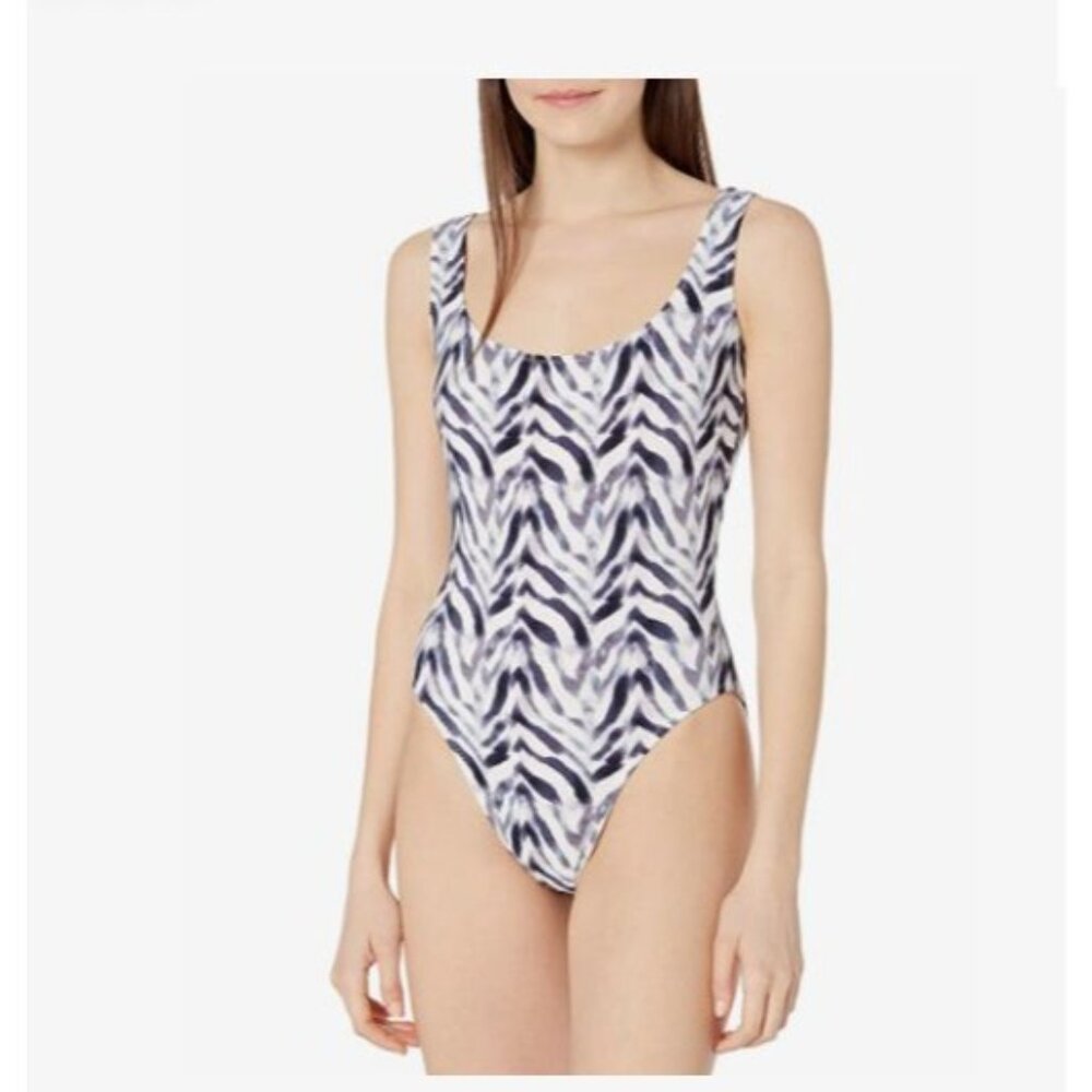 Norma Kamali Swimsuit One Piece Womens 0 XXS Super Low Back Mio Blue White